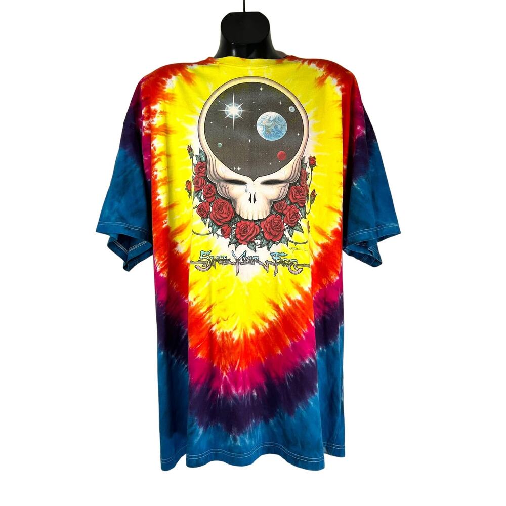 Vintage Grateful Dead Space Your Face Graphic Tie Dye Shirt Liquid Blue 1992